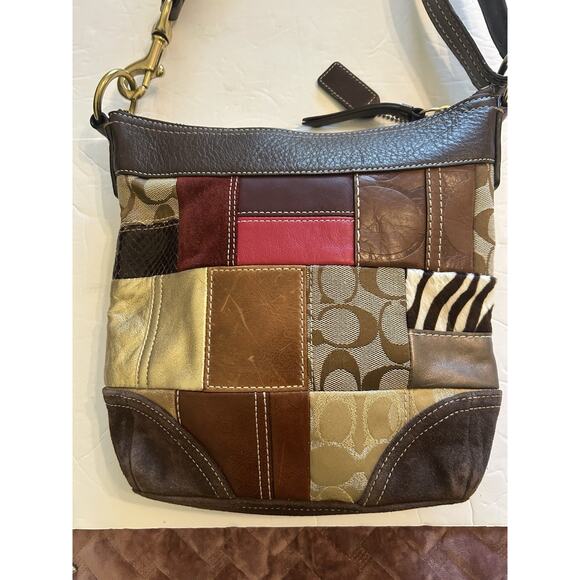 Coach Patchwork Crossboddy Purse Bag Brown Leather Suede Signature C 10435 Y2K - Picture 2 of 14